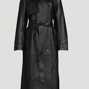 Mackage Black Leather Trench Coat
